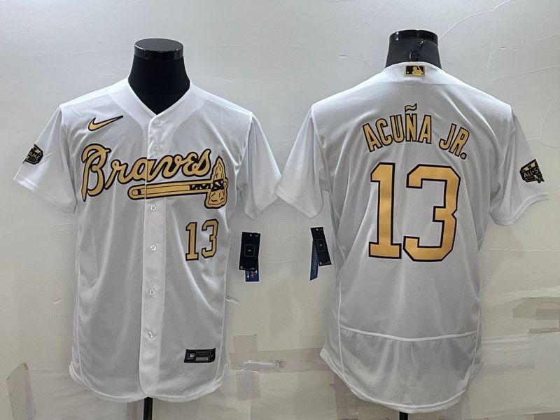 Men Atlanta Braves #13 Acuna jr White 2022 All Star Elite Nike MLB Jerseys